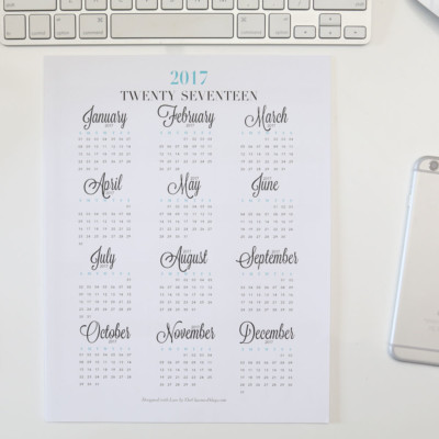 2018 Year at a Glance Calendar Printable {Letter/A4, A5, Half Letter