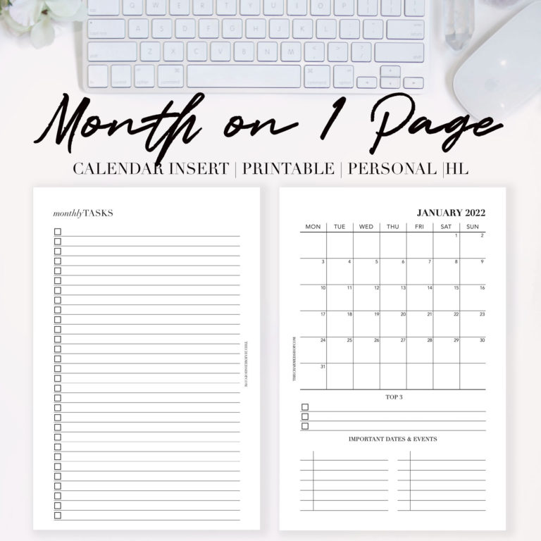 2022 Month on One Page Calendar {Printable PDF} - The Charmed Shop